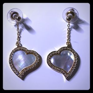 Swarovski dangle hearts with mother of pearl